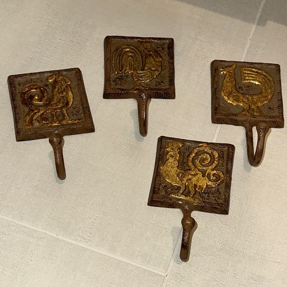 Vintage Cast Iron Rooster Hooks